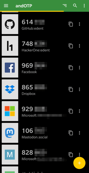 Screenshot of andOTP application in use