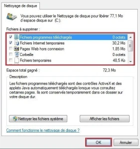 Screenshot de l'utilitaire de nettoyage de disque