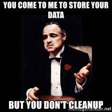 Meme Le Parrain you come to me to store your data but you don't cleanup