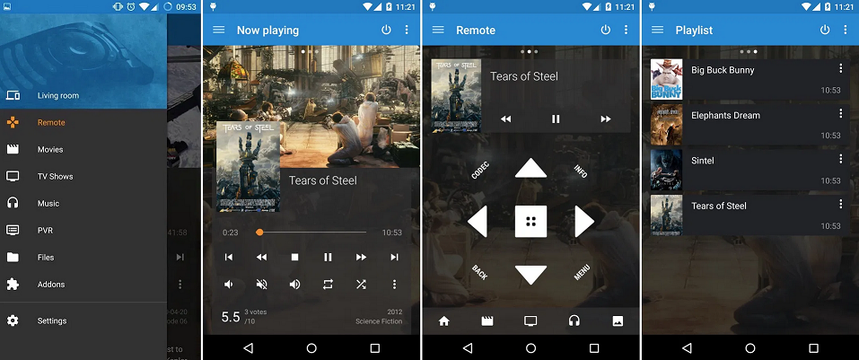Interface de Kore, l'application smartphone de Kodi